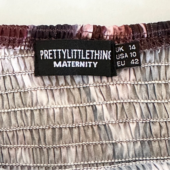 Pretty Little Thing Maternity Shirred Bardot Chocolate Mini Dress 10 - Picture 7 of 9